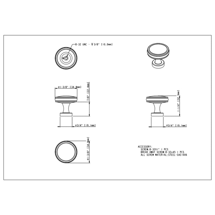 Jeffrey Alexander Jules 1-3/8" Diameter Round Knob
