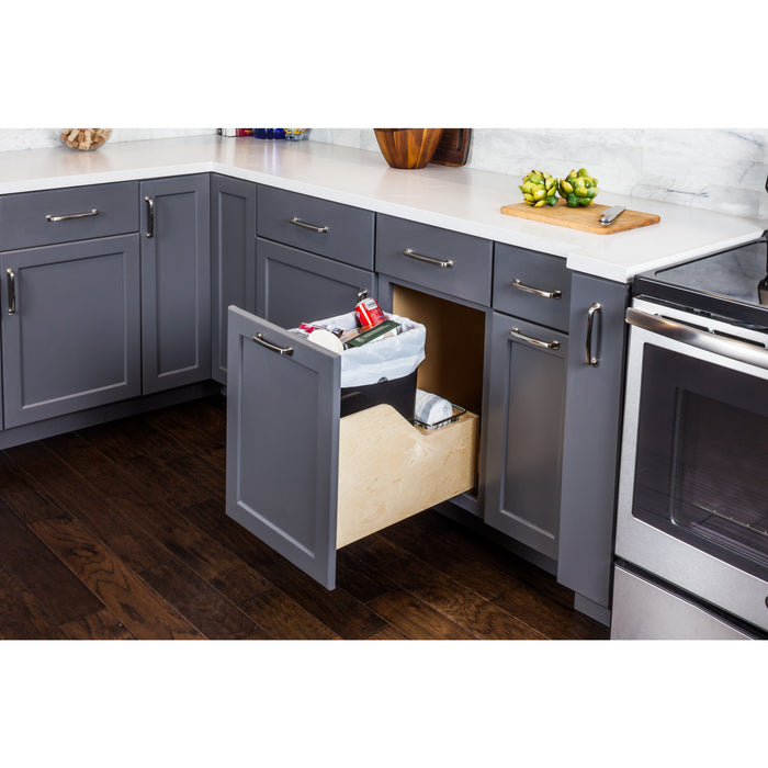 Hardware Resources Single 35 Quart Wood Bottom-Mount Soft-close Trashcan Rollout for Door Mounting, Includes One Black Can