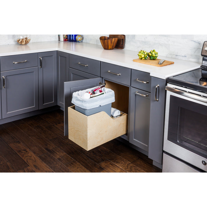 Hardware Resources Single 35 Quart Wood Bottom-Mount Soft-close Trashcan Rollout for Hinged Doors, Includes Grey Can