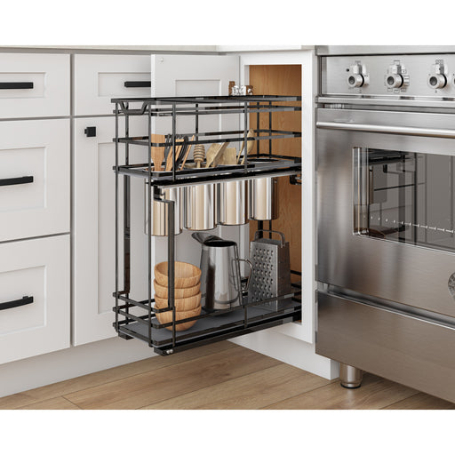 Hardware Resources 8" Black Nickel STORAGE WITH STYLE® Metal "No Wiggle" Soft-close Utensil Base Pullout