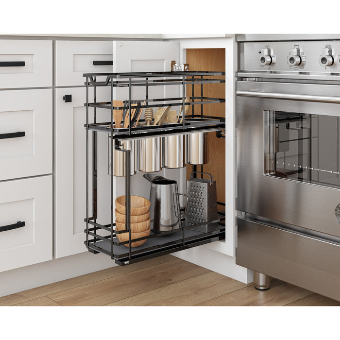 Hardware Resources 8" Black Nickel STORAGE WITH STYLE® Metal "No Wiggle" Soft-close Utensil Base Pullout