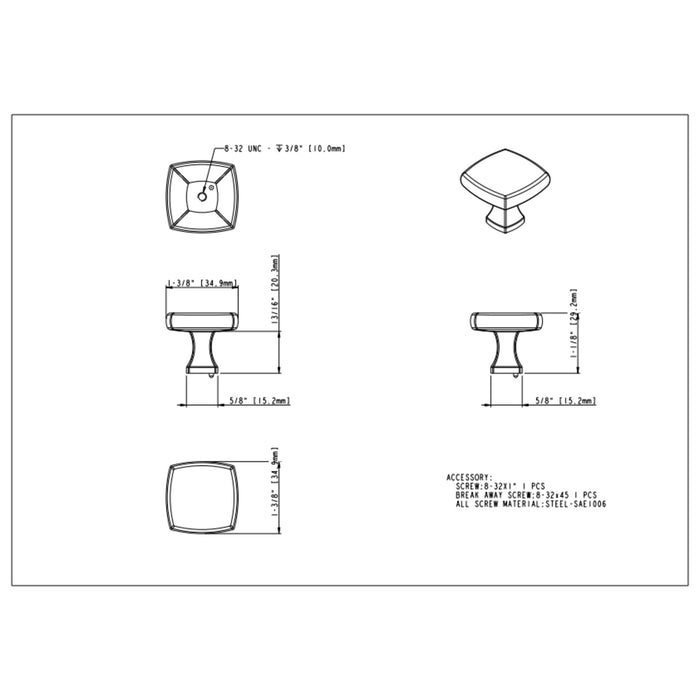 Jeffrey Alexander Griffin 1-3/8" Length Square Knob