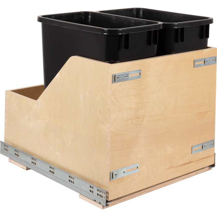 Hardware Resources Pallet of 12 Double 35 Quart Wood Bottom-Mount Soft-close Trashcan Rollout for Door Mounting, Includes Two Black Cans and Door Joining Bracket
