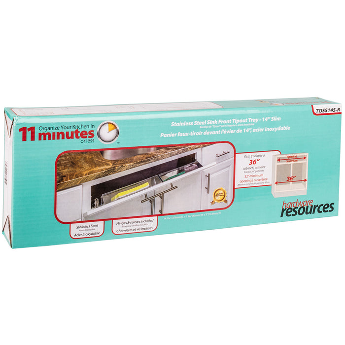 Hardware Resources 14-13/16" Slim Depth Stainless Steel Tip-Out Tray Kit for Sink Front