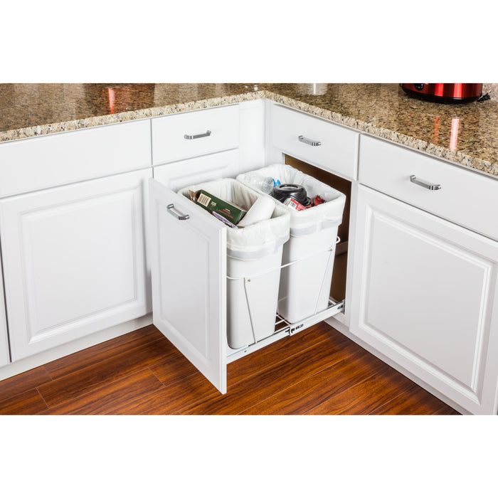 Hardware Resources Double 35 Quart White Wire Bottom-Mount Trashcan Pullout