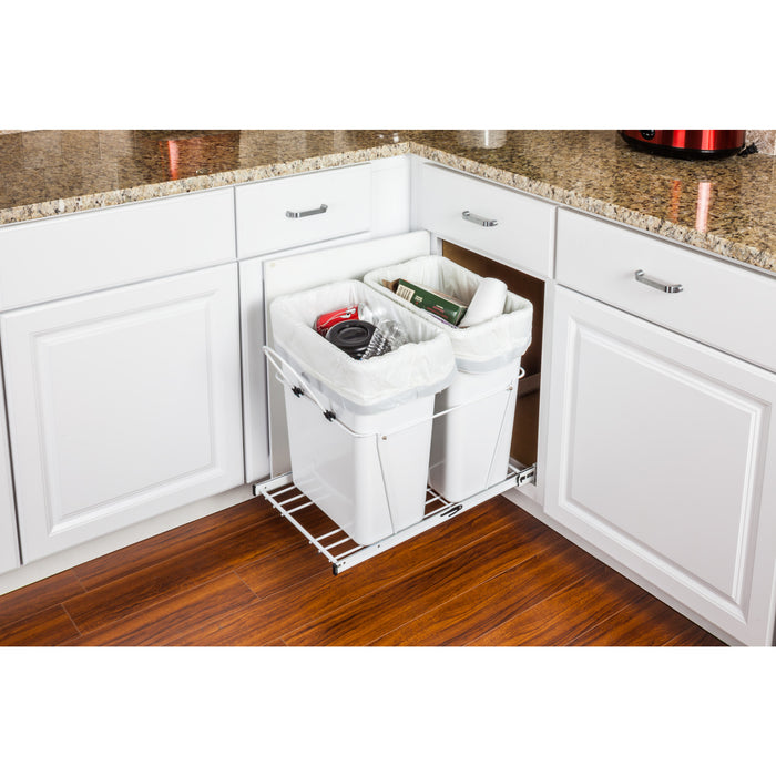 Hardware Resources Double 35 Quart White Wire Bottom-Mount Trashcan Pullout