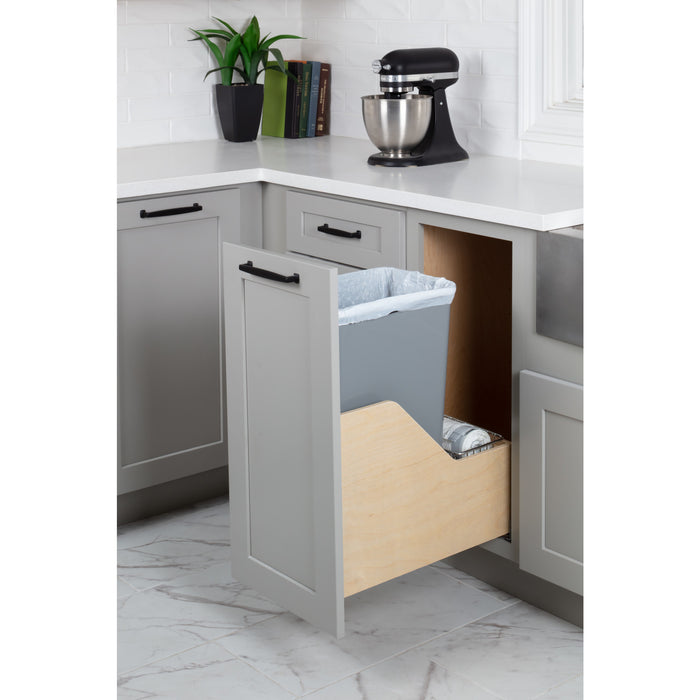 Hardware Resources Single 50 Quart Wood Bottom-Mount Soft-close Trashcan Rollout for Door Mounting, Includes One Grey Can