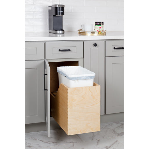 Hardware Resources Single 35 Quart Wood Bottom-Mount Soft-close Trashcan Rollout for Hinged Doors, Includes One White Can