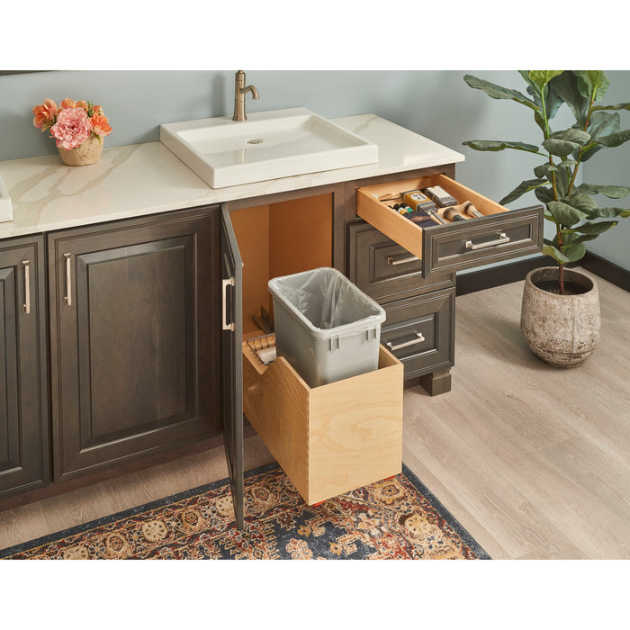 Hardware Resources Single 35 Quart Wood Bottom-Mount Soft-close Trashcan Rollout for Hinged Doors, Includes Grey Can