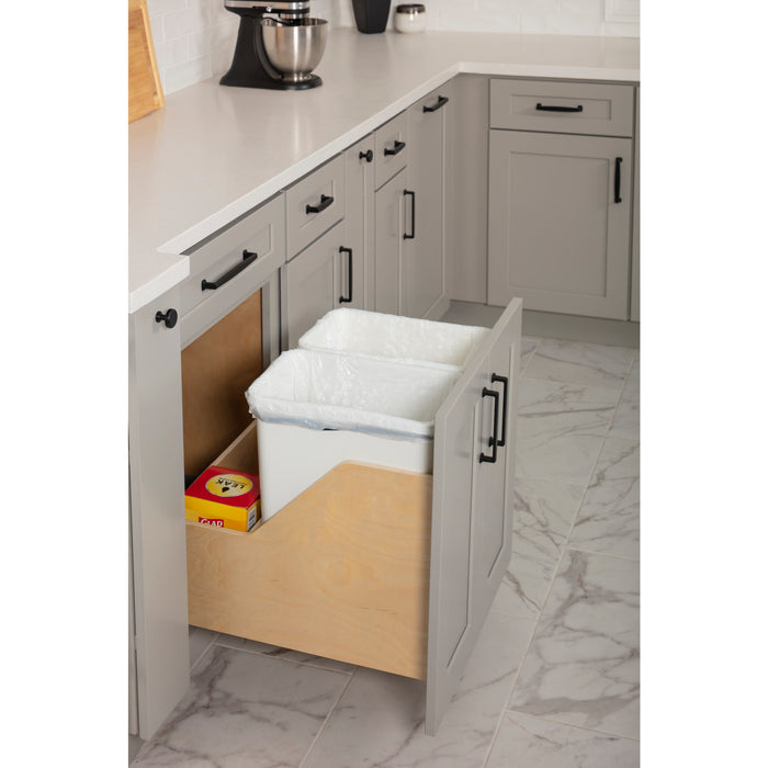 Hardware Resources Double 35 Quart Wood Bottom-Mount Soft-close Trashcan Rollout for Door Mounting, Includes Two White Cans and Door Joining Bracket