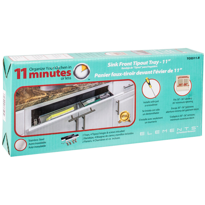 Hardware Resources 11-11/16" Stainless Steel Tip-Out Tray Kit for Sink Front