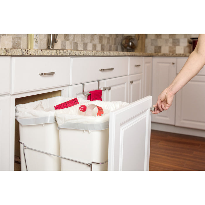 Hardware Resources Double 35 Quart Polished Chrome Wire Bottom-Mount Trashcan Pullout