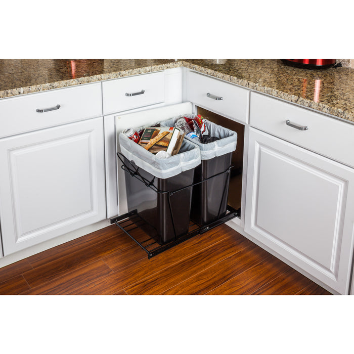 Hardware Resources Double 35 Quart Black Wire Bottom-Mount Trashcan Pullout