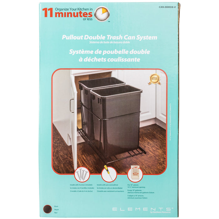 Hardware Resources Double 35 Quart Black Wire Bottom-Mount Trashcan Pullout