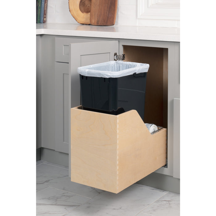 Hardware Resources Single 50 Quart Wood Bottom-Mount Soft-close Trashcan Rollout for Hinged Doors, Includes One Black Can