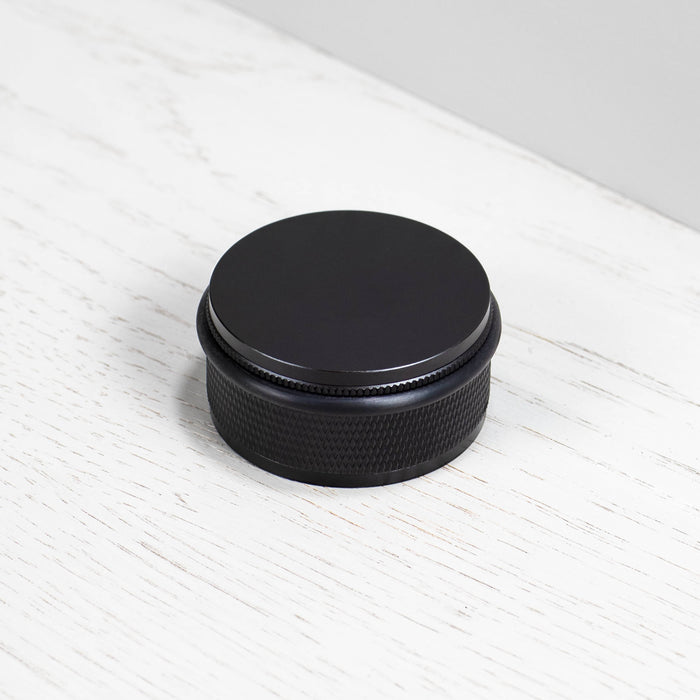 Heavy Duty Black Anodised Metal Door Stop with Diamond-Cut Knurling and Rubber Buffer - BUSTER + PUNCH