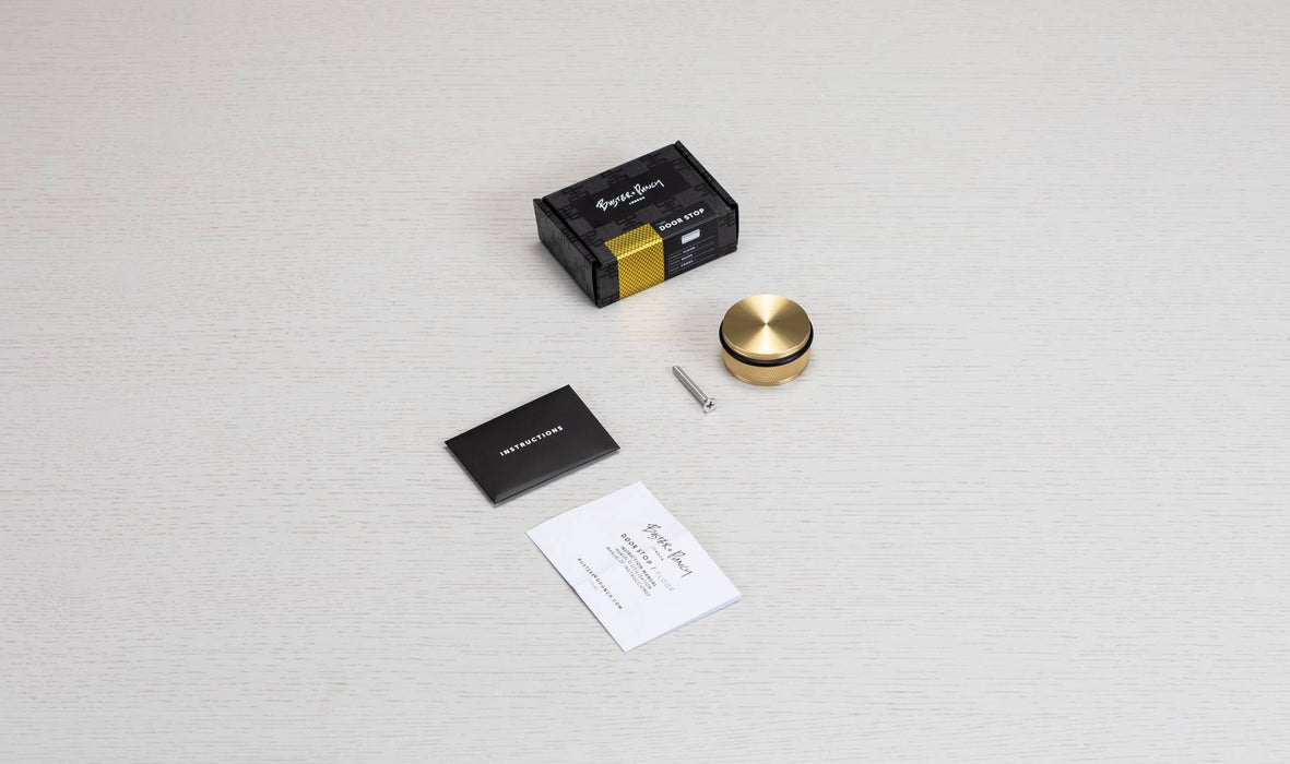 Heavy Duty Black Anodised Metal Door Stop with Diamond-Cut Knurling and Rubber Buffer - BUSTER + PUNCH