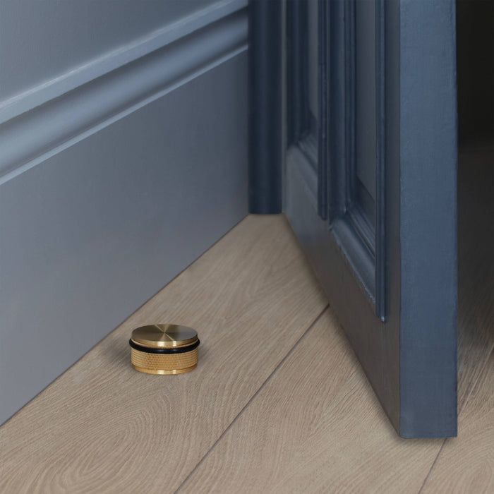 Heavy Duty Black Anodised Metal Door Stop with Diamond-Cut Knurling and Rubber Buffer - BUSTER + PUNCH