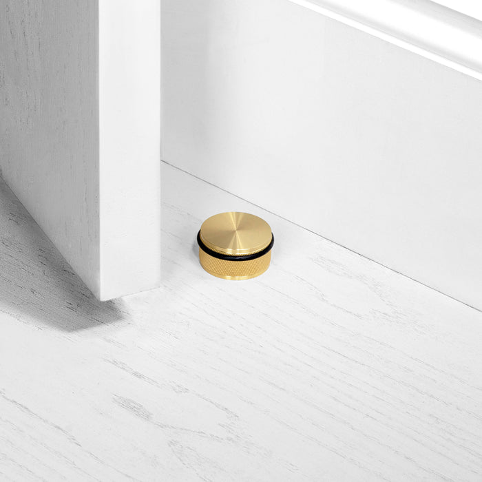 Heavy Duty Black Anodised Metal Door Stop with Diamond-Cut Knurling and Rubber Buffer - BUSTER + PUNCH