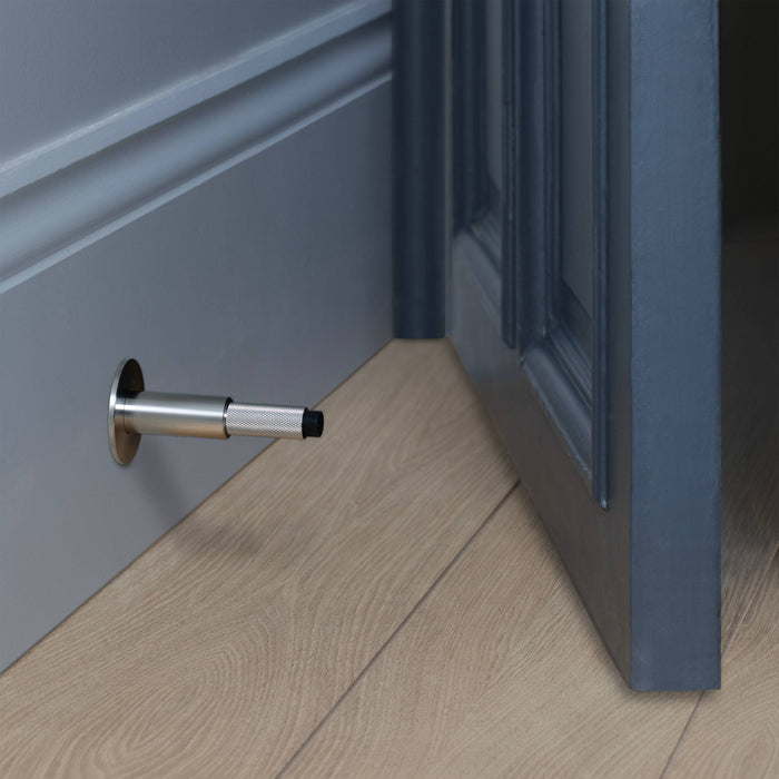 Stylish Wall-Mounted Door Stop with Diamond-Cut Design and Rubber Buffer - B+P