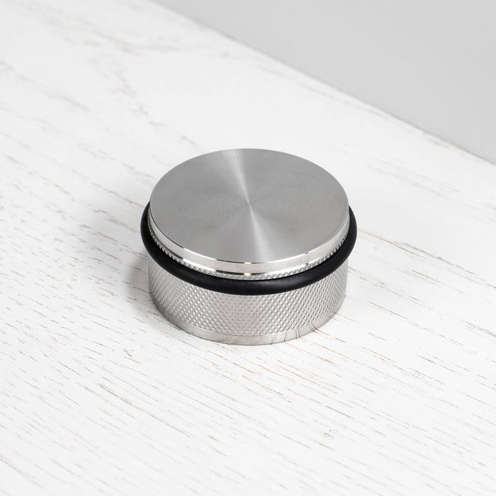 Heavy Duty Black Anodised Metal Door Stop with Diamond-Cut Knurling and Rubber Buffer - BUSTER + PUNCH