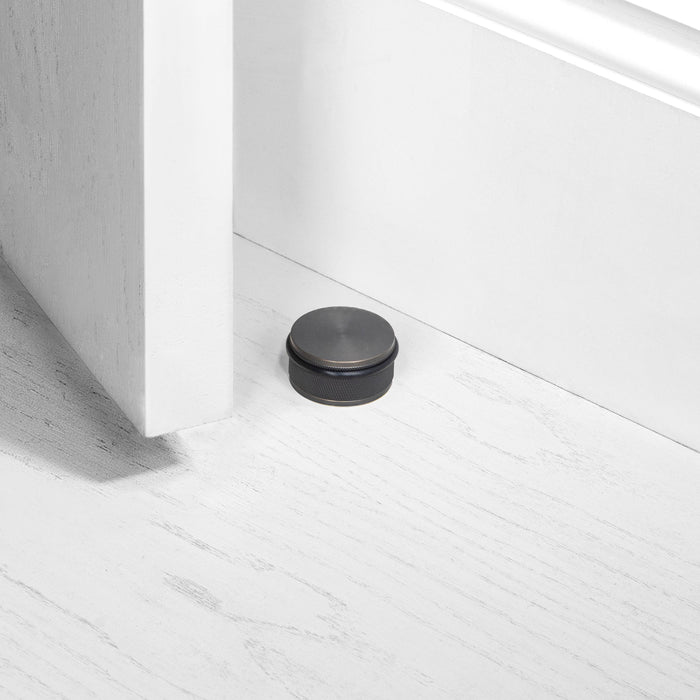 Heavy Duty Black Anodised Metal Door Stop with Diamond-Cut Knurling and Rubber Buffer - BUSTER + PUNCH