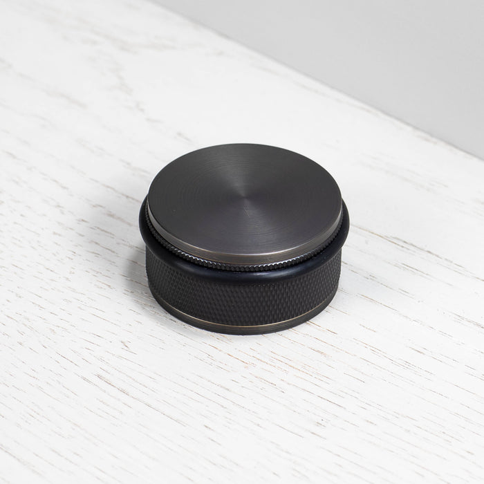 Heavy Duty Black Anodised Metal Door Stop with Diamond-Cut Knurling and Rubber Buffer - BUSTER + PUNCH