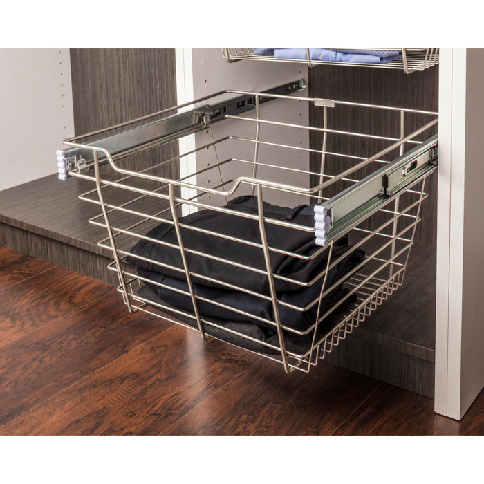 Hardware Resources Satin Nickel Closet Pullout Basket with Slides 16"D x 17"W x 6"H