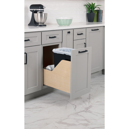 Hardware Resources Single 35 Quart Wood Bottom-Mount Soft-close Trashcan Rollout for Door Mounting, Includes One Black Can