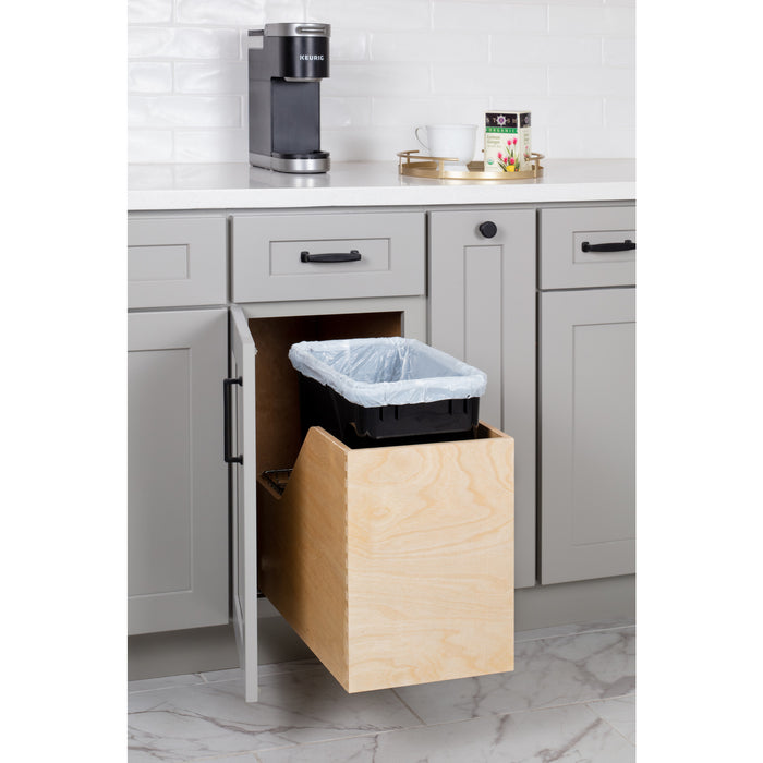Hardware Resources Single 35 Quart Wood Bottom-Mount Soft-close Trashcan Rollout for Hinged Doors, Includes One Black Can