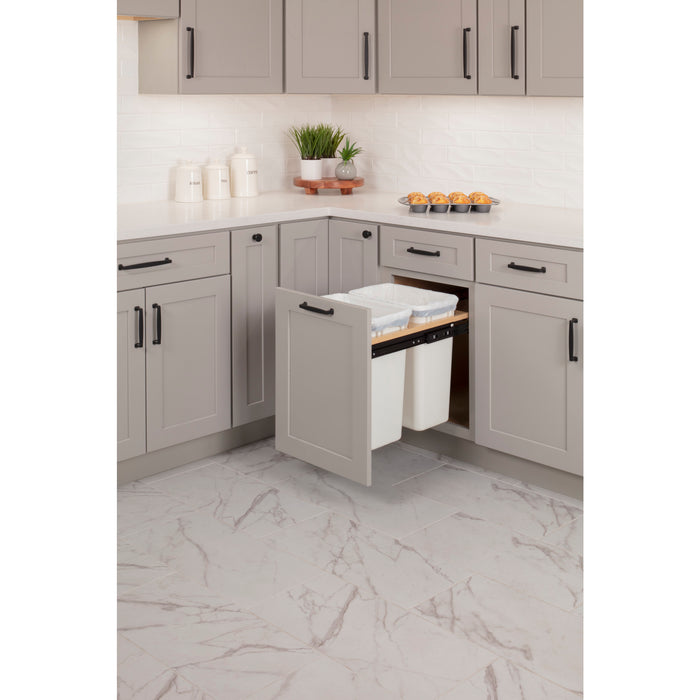 Hardware Resources Double White 35 Quart Top-Mount Trashcan Pullout for 15" Opening