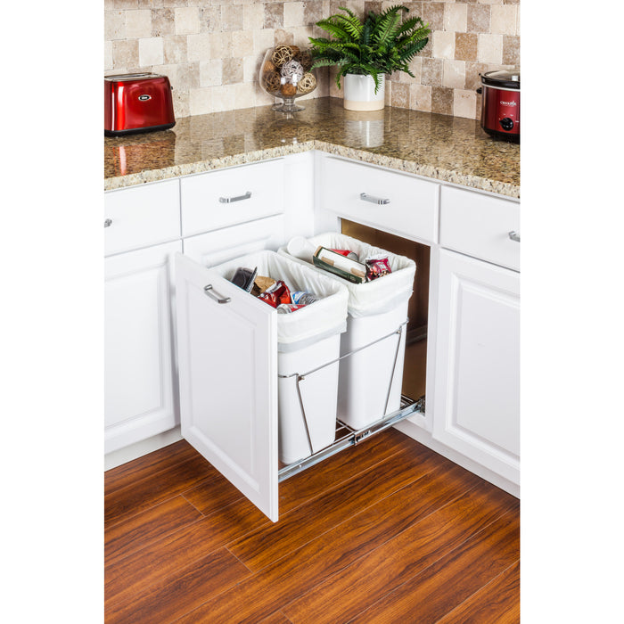 Hardware Resources Double 35 Quart Polished Chrome Wire Bottom-Mount Trashcan Pullout