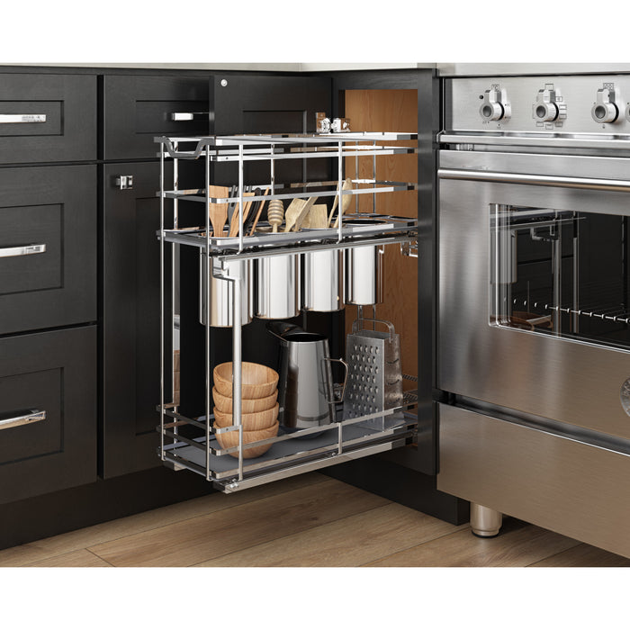 Hardware Resources 8" Polished Chrome STORAGE WITH STYLE® Metal "No Wiggle" Soft-close Utensil Base Pullout