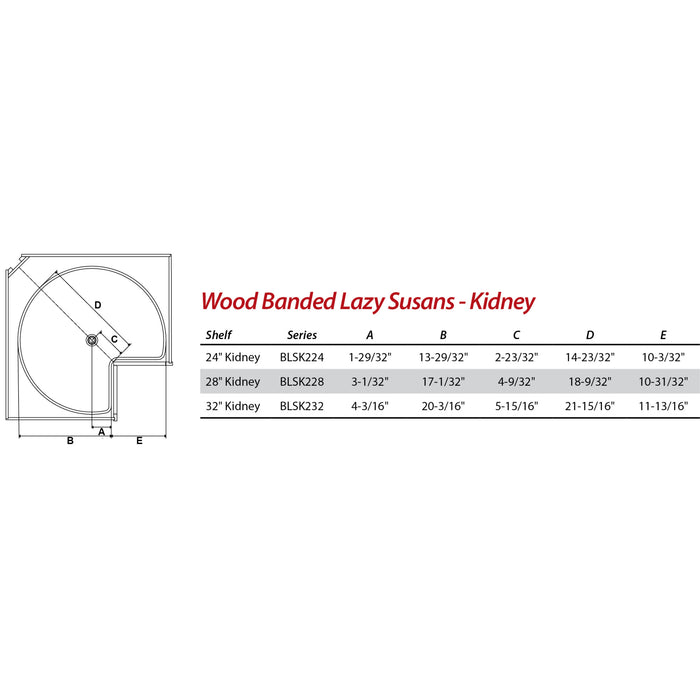 Hardware Resources 24" Kidney Two-Shelf Banded Wood Lazy Susan Set