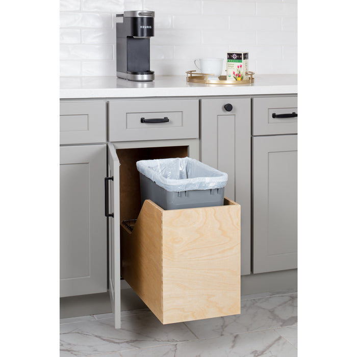 Hardware Resources Single 35 Quart Wood Bottom-Mount Soft-close Trashcan Rollout for Hinged Doors, Includes Grey Can