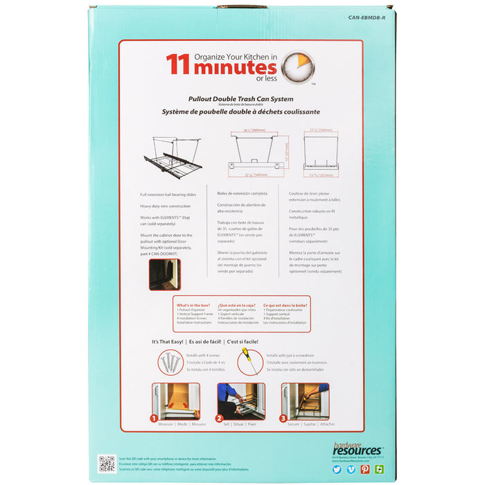 Hardware Resources Double 35 Quart Black Wire Bottom-Mount Trashcan Pullout