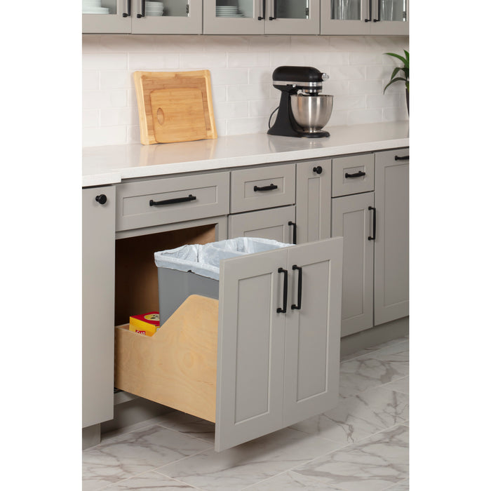 Pallet of 12 Double 35 Quart Wood Bottom-Mount Soft-close Trashcan Rollout for Door Mounting, Includes Two Cans and Door Joining Bracket