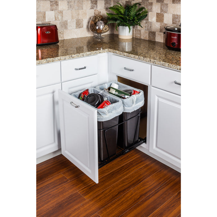 Hardware Resources Double 35 Quart Black Wire Bottom-Mount Trashcan Pullout