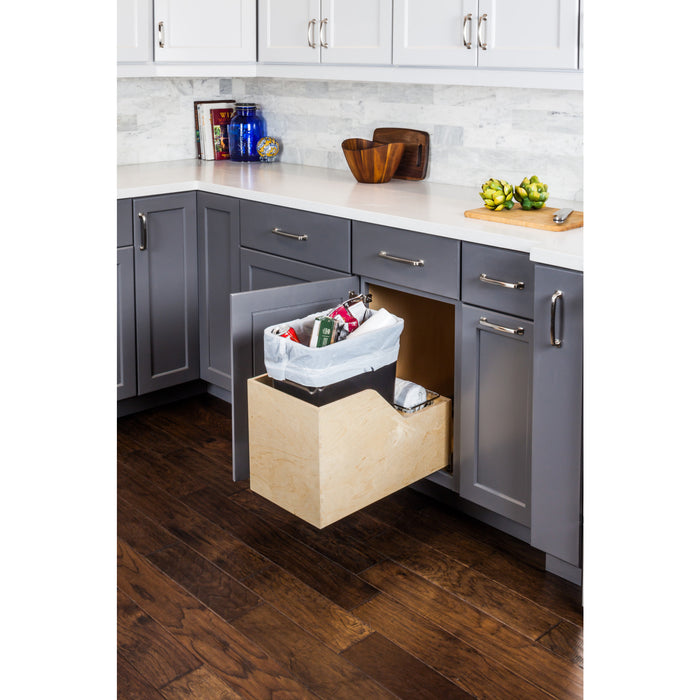 Hardware Resources Single 35 Quart Wood Bottom-Mount Soft-close Trashcan Rollout for Hinged Doors, Includes One Black Can