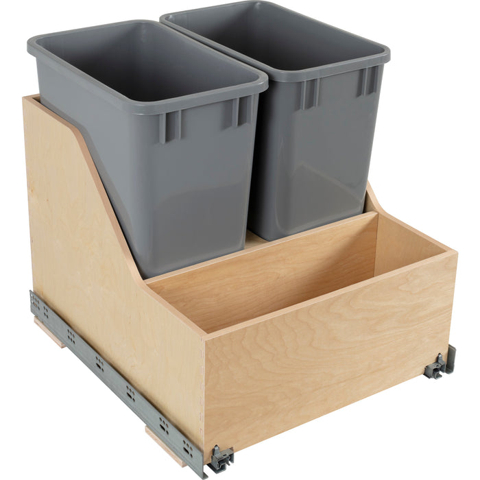 Hardware Resources Pallet of 12 Double 35 Quart Wood Bottom-Mount Soft-close Trashcan Rollout for Door Mounting, Includes Two Grey Cans and Door Joining Bracket