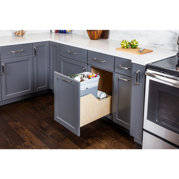 Hardware Resources Single 35 Quart Bottom-Mount Soft-close Trashcan Rollout for Door Mounting, Includes Grey Can