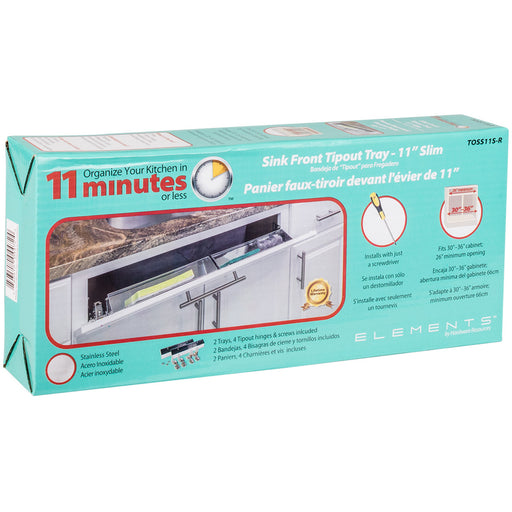 Hardware Resources 11-11/16" Slim Depth Stainless Steel Tip-Out Tray Kit for Sink Front