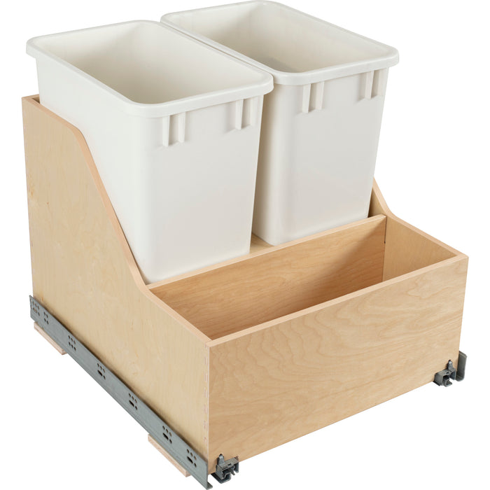 Hardware Resources Double 35 Quart Wood Bottom-Mount Soft-close Trashcan Rollout for Door Mounting, Includes Two White Cans and Door Joining Bracket