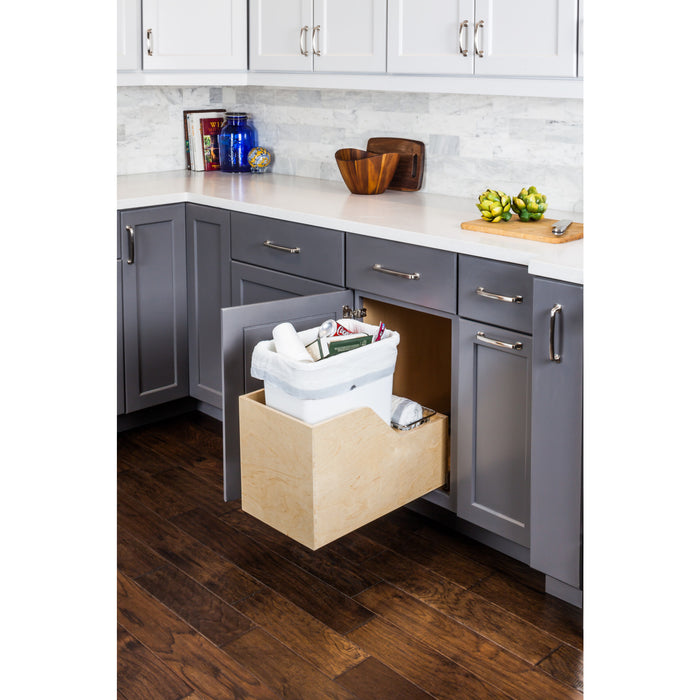 Hardware Resources Single 35 Quart Wood Bottom-Mount Soft-close Trashcan Rollout for Hinged Doors, Includes One White Can