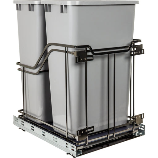 Hardware Resources Double 50 Quart Black Nickel STORAGE WITH STYLE® Metal Soft-close Trashcan Pullout