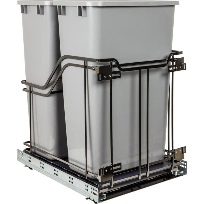 Hardware Resources Double 50 Quart Black Nickel STORAGE WITH STYLE® Metal Soft-close Trashcan Pullout