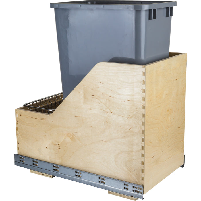 Hardware Resources Single 50 Quart Wood Bottom-Mount Soft-close Trashcan Rollout for Hinged Doors, Includes One Grey Can