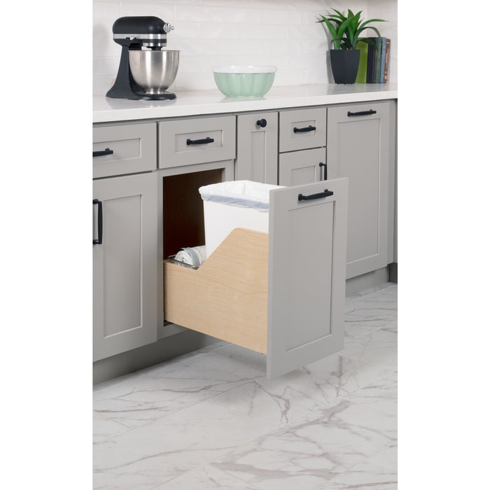 Single 35 Quart Wood Bottom-Mount Soft-close Trashcan Rollout for Door Mounting, Includes One Can